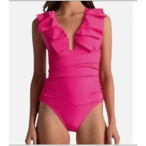 NEW J.Crew Ruched Ruffle One Piece Swim Suit Fuchsia Pink Beach‎ BP222 Size 22